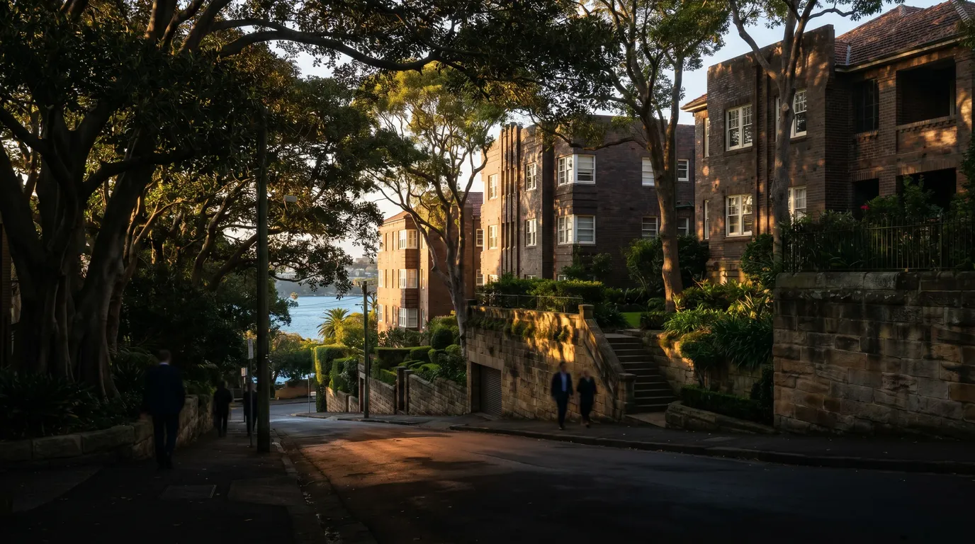A residential street in Darling Point, showing the typical access for a careful move here